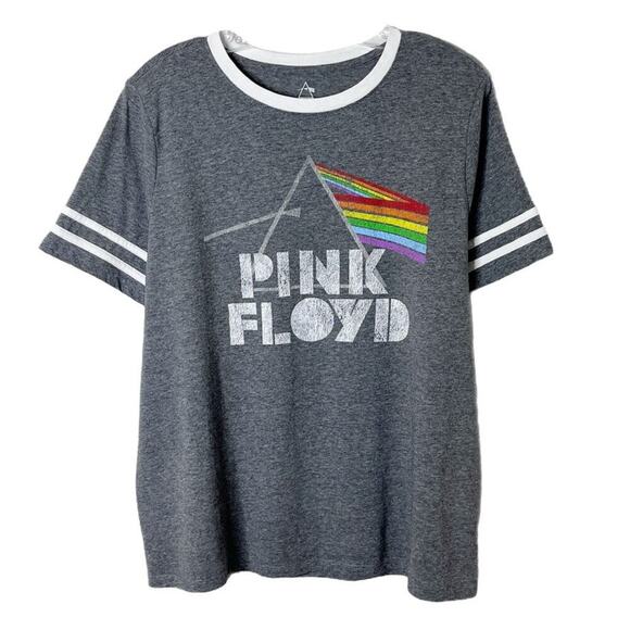 Pink Floyd Women's Graphic Band T-Shirt L Gray Rainbow Ringer Short Sleeve Crew - Picture 1 of 5